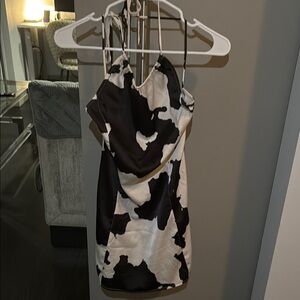 Cowprint strappy mini dress